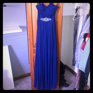 Simple blue chiffon jeweled prom dress